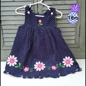 Dark blue Corduroy Flower Embroidery Dress